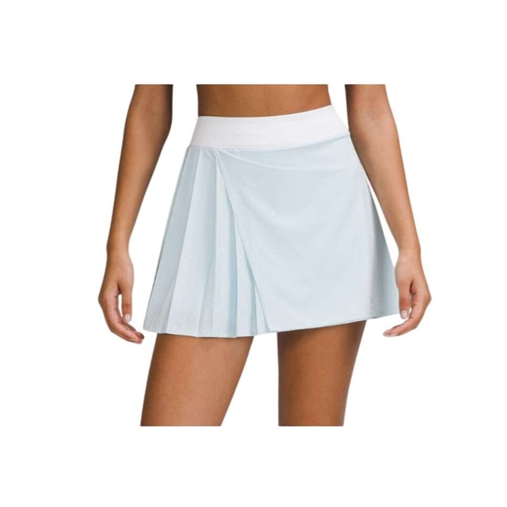 Lululemon Asymmetrical Pleated Tennis Powder Blue White Lined Sporty Mini Skort